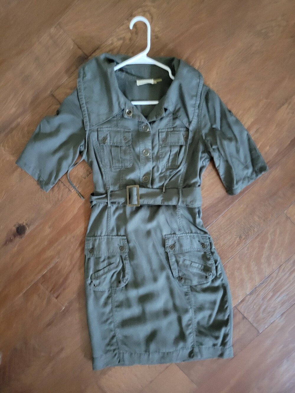 Calvin Klein Olive Utility Belted Shirt Dress, 4